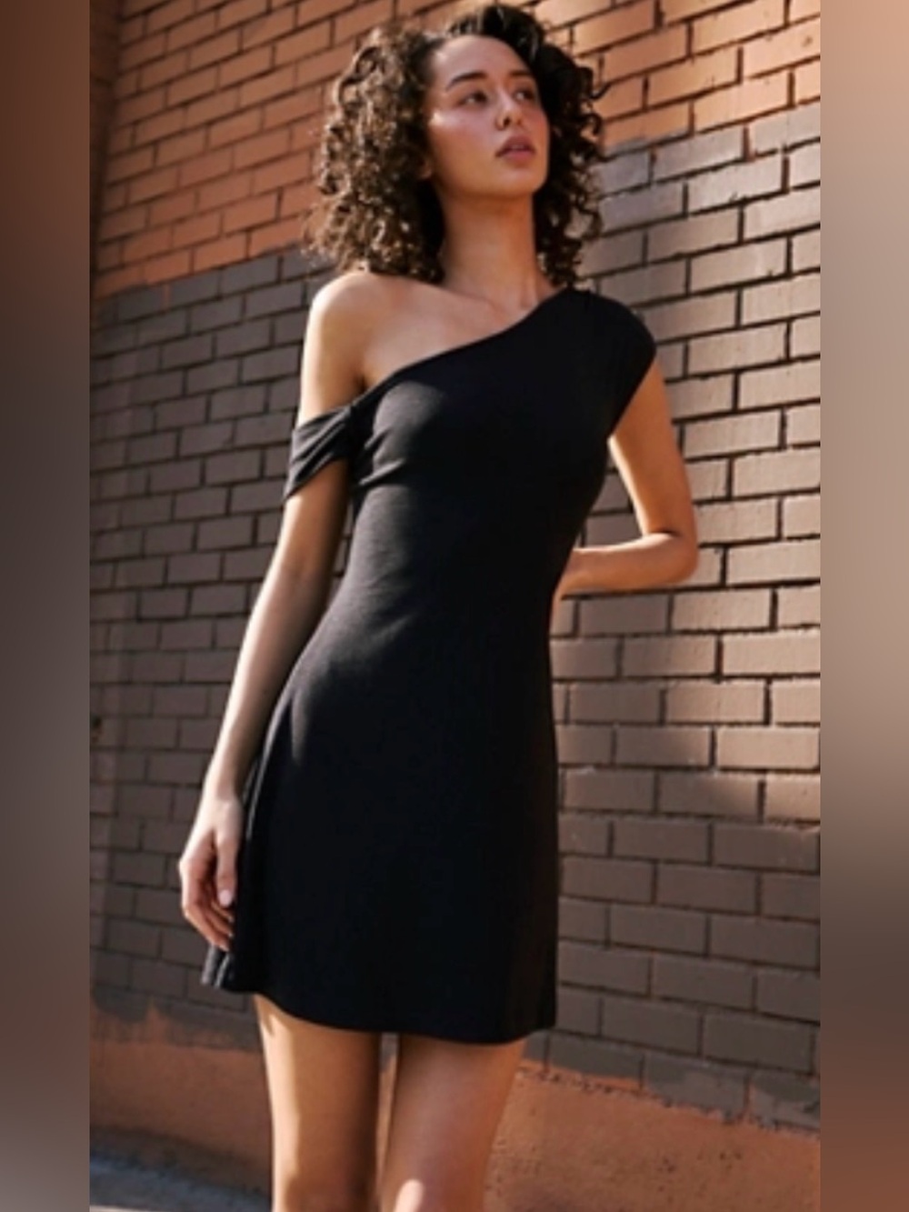 Free People FP Beach Good Feels One-Shoulder Mini Dress Black M